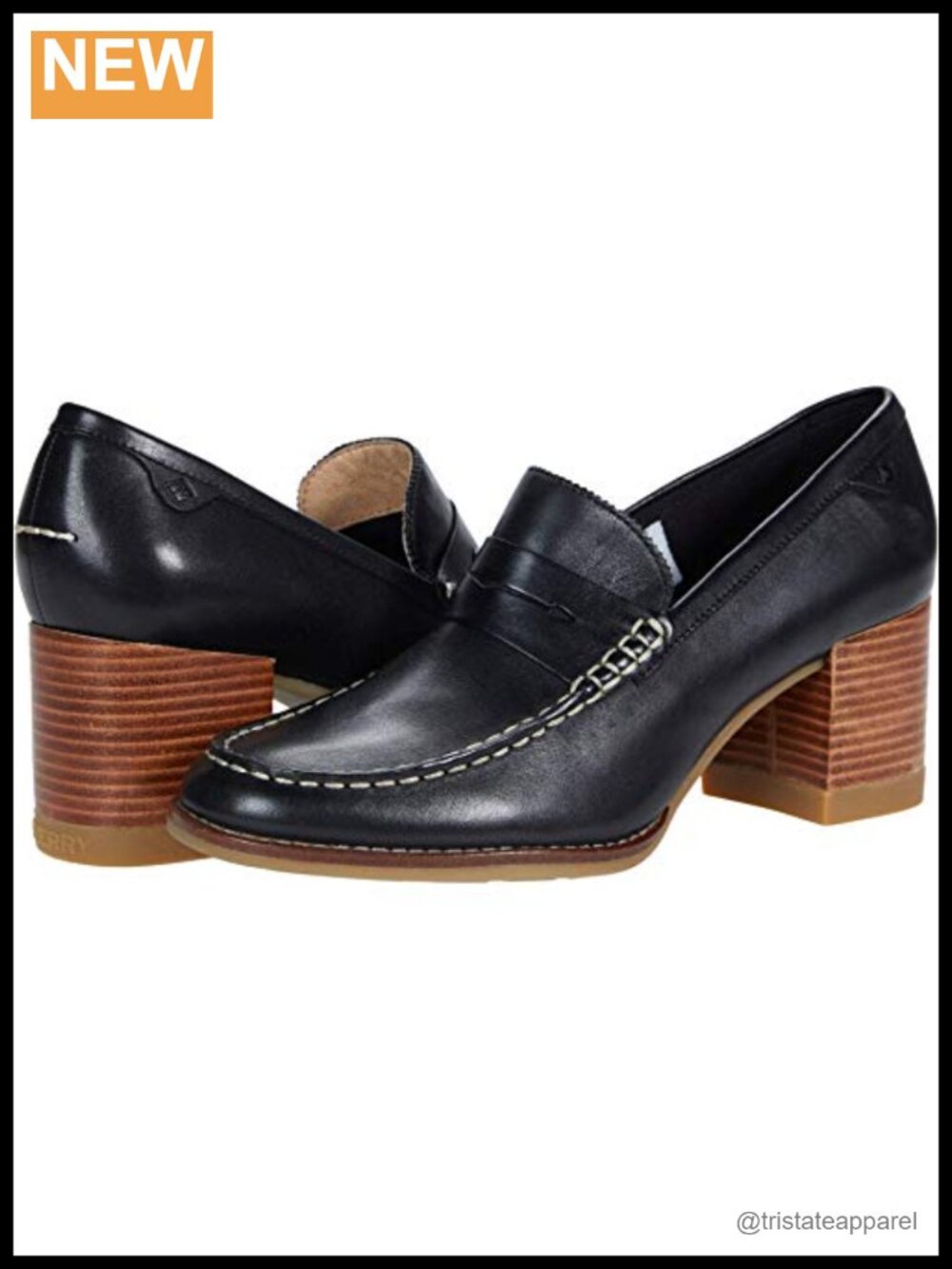 Sperry Seaport Penny Heel Leather Memory Foam Block Heel Pump
